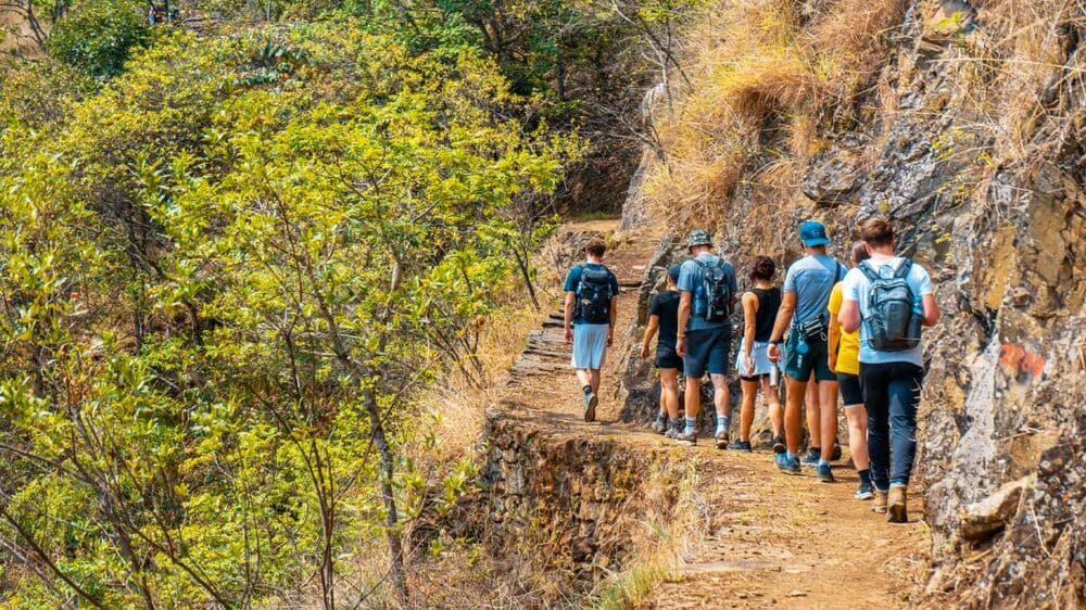 hiking during inca jungle trek